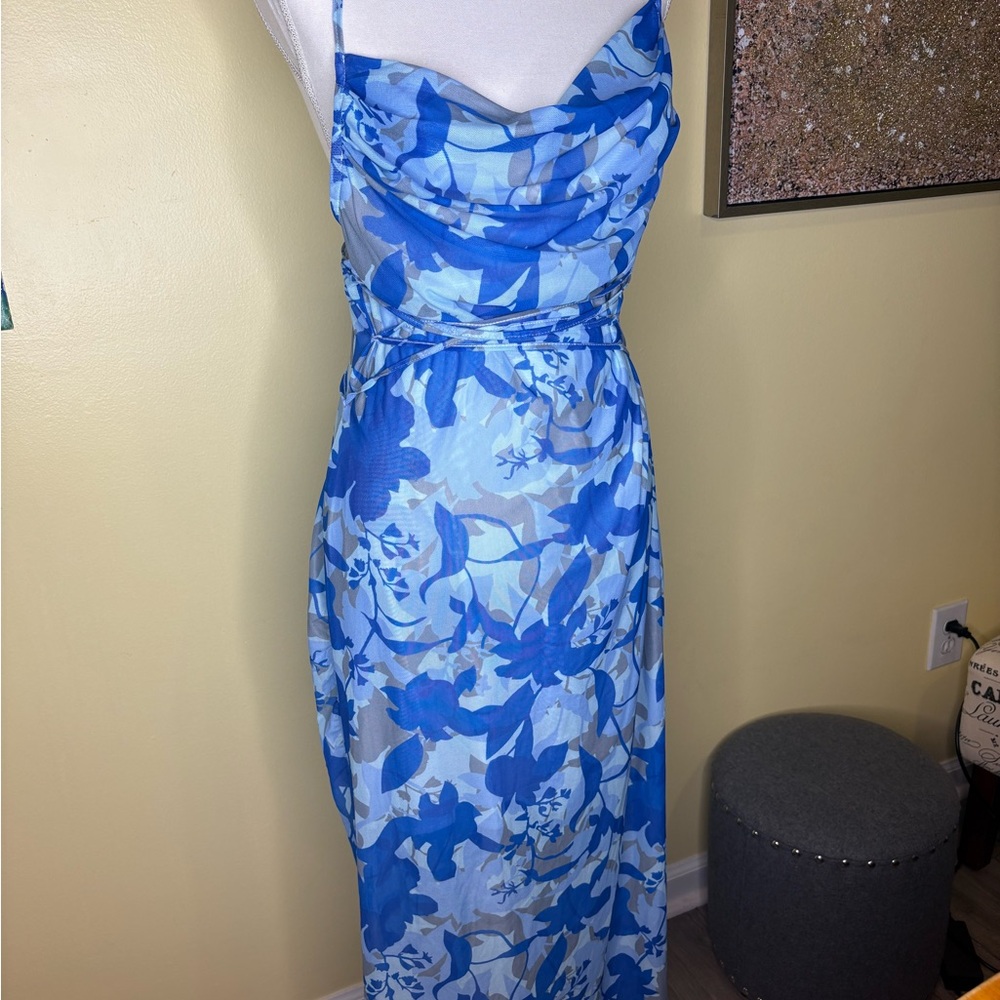 SHEIN Strapless Blue Floral Dress